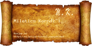 Miletics Kornél névjegykártya